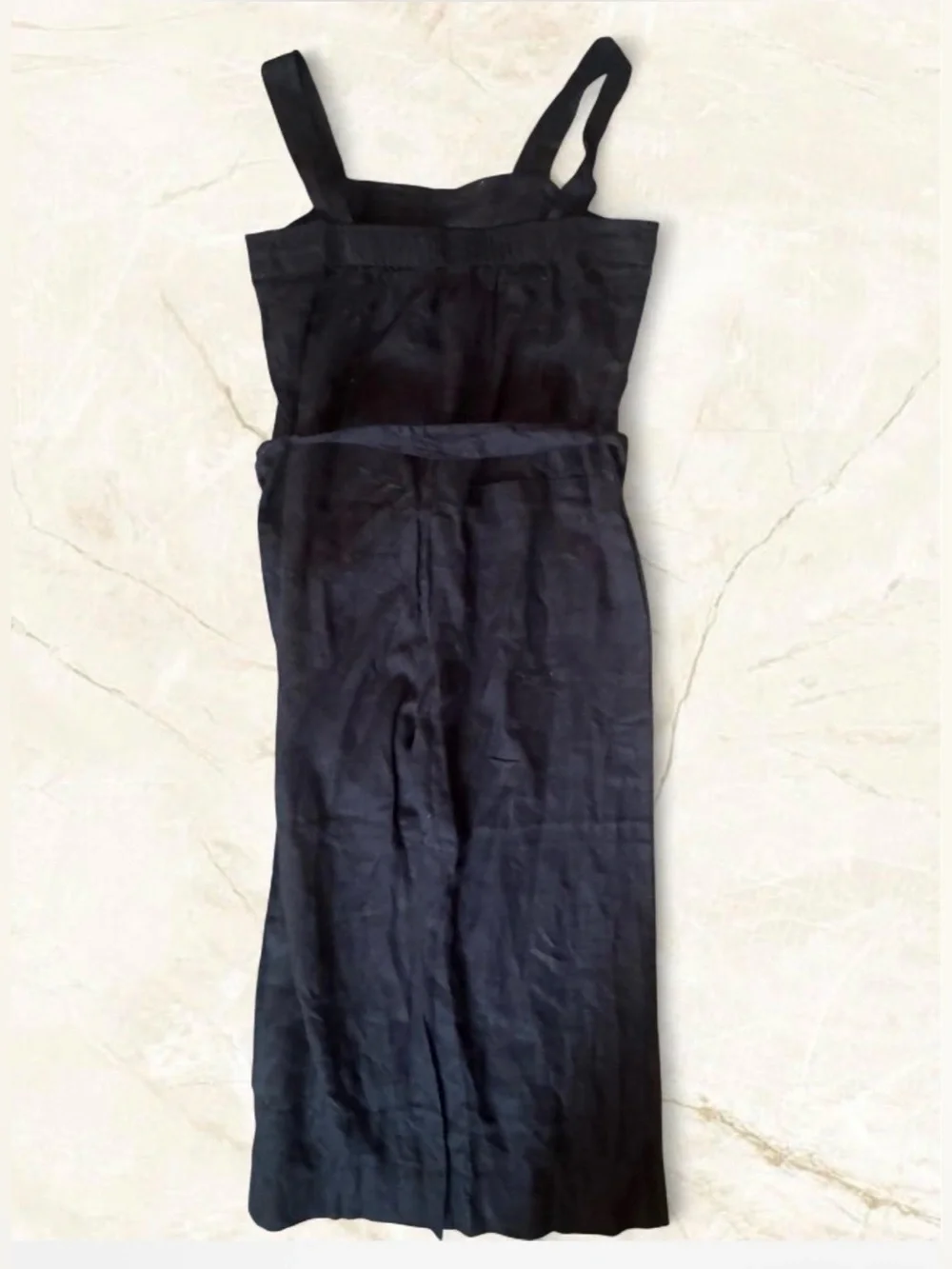 Quince 100% European Linen Square Neck Black Jumpsuit Large Minimalist Capsule